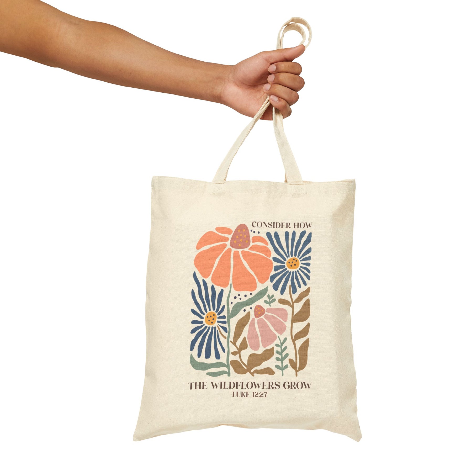 Christian Floral Consider How The Wild Flower Grow  Cotton Canvas Tote Bag