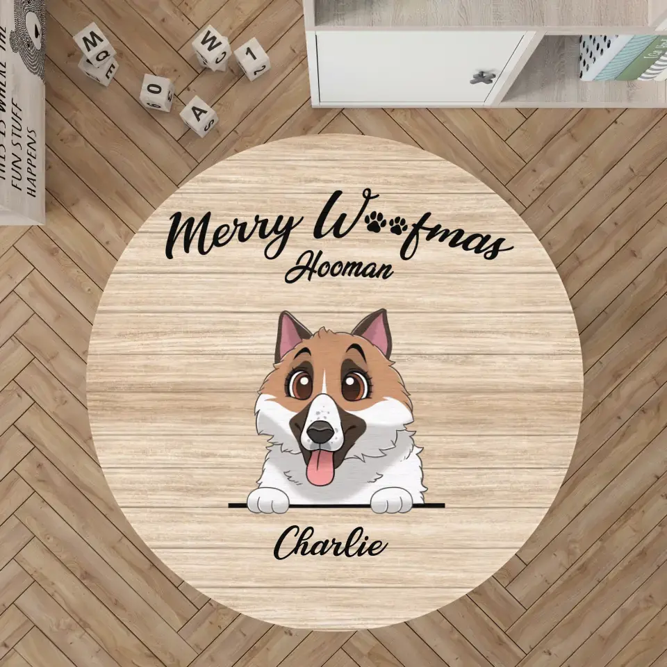 Merry Woofmas - Custom Name - Personalized Gifts For Dog Lovers - Round Rug