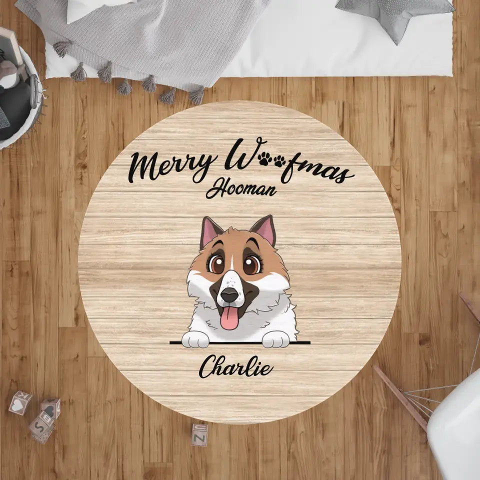 Merry Woofmas - Custom Name - Personalized Gifts For Dog Lovers - Round Rug