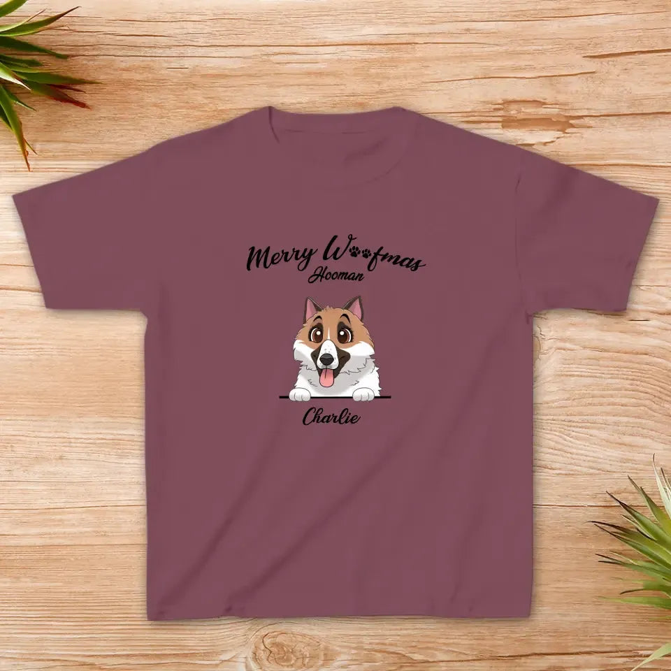 Merry Woofmas Hooman - Custom Name - Personalized Gifts For Dog Lovers - Family T-Shirt