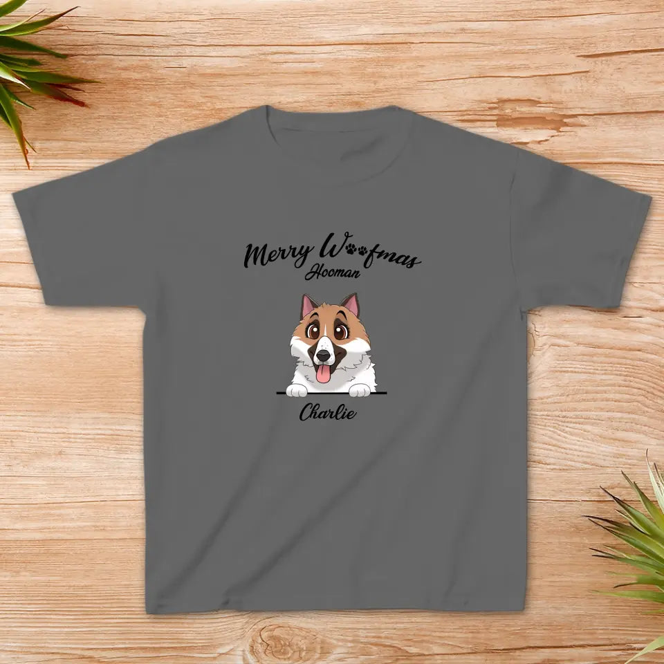 Merry Woofmas Hooman - Custom Name - Personalized Gifts For Dog Lovers - Family T-Shirt