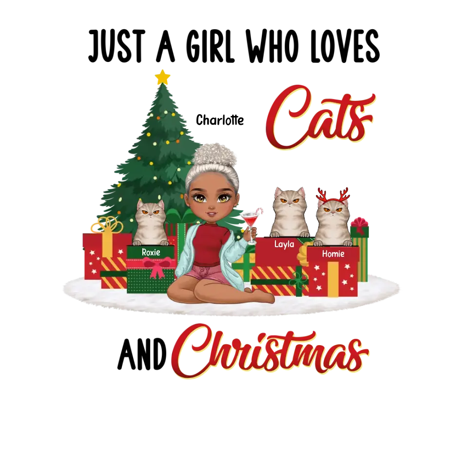 A Girl Who Loves Cats & Christmas - Custom Quote - Personalized Gift For Cat Lovers - Sweater