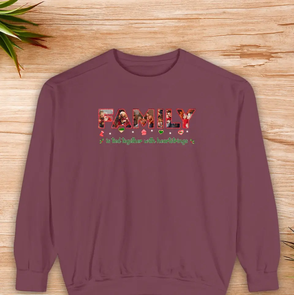 Family Is Tied With Heartstrings - Custom Photo - Personalized Gifts For Family - Family Sweater