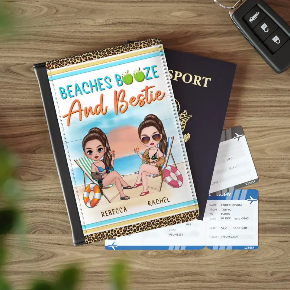 Beach Booze And Bestie - Personalized Gifts For Besties - Passport Cover