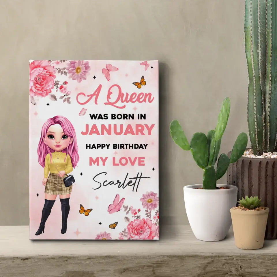 A Queen Was Born - Custom Month - Personalized Gifts For Her - Canvas Photo Tiles