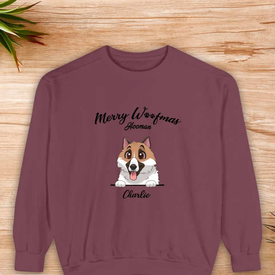 Merry Woofmas Hooman - Custom Name - Personalized Gifts For Dog Lovers - Family Sweater