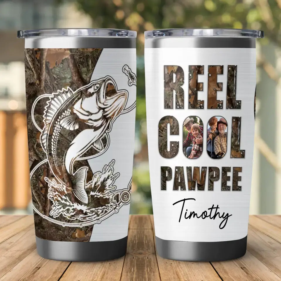 Reel Cool Pawpee - Custom Photo - Personalized Gifts For Grandpa - 20oz Tumbler