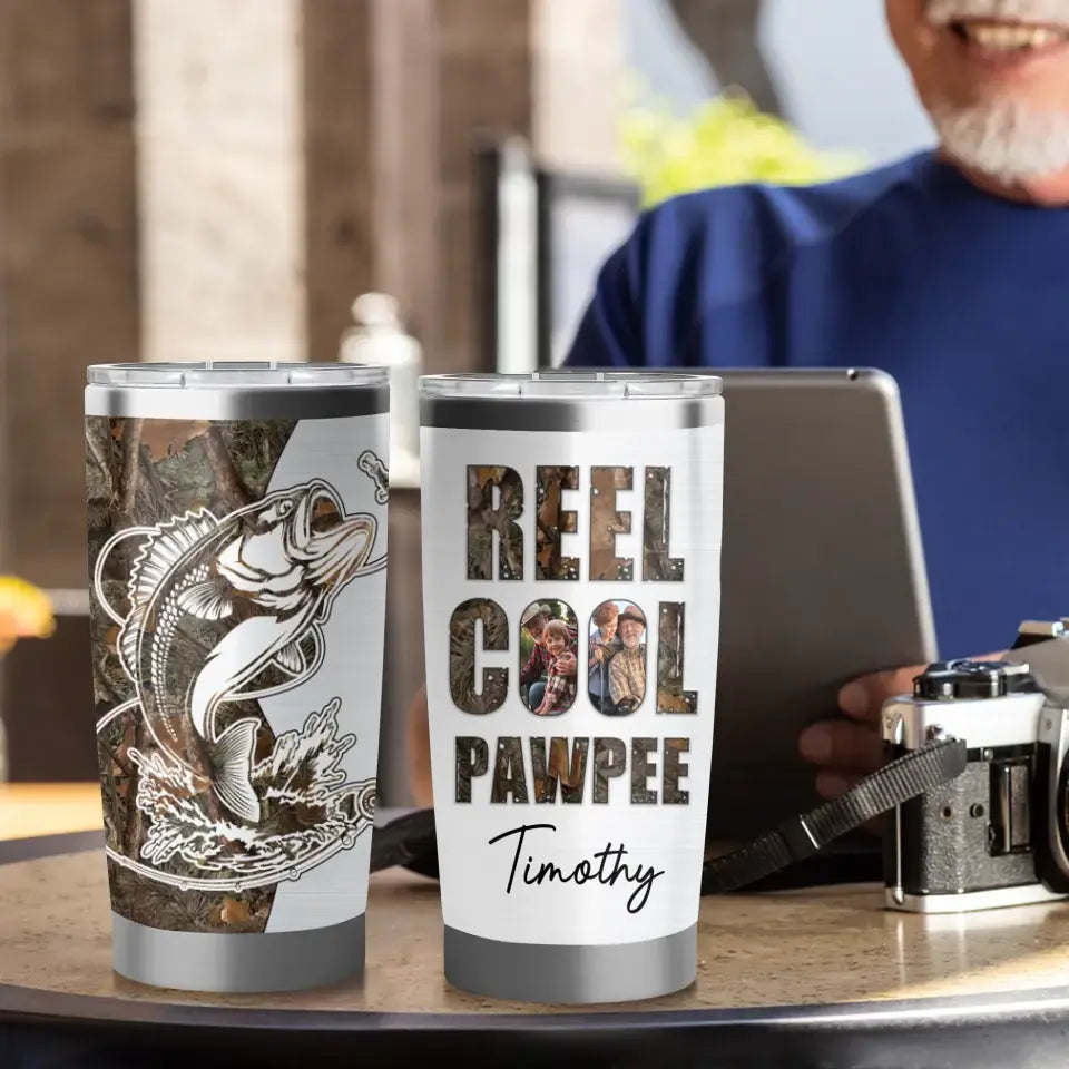 Reel Cool Pawpee - Custom Photo - Personalized Gifts For Grandpa - 20oz Tumbler