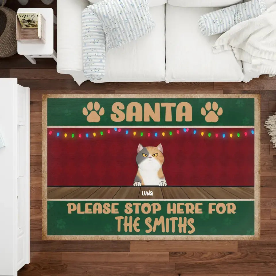 Santa Please Stop Here For... - Custom Name - Personalized Gifts For Cat Lovers - Area Rug