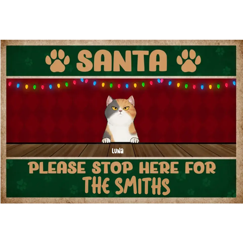 Santa Please Stop Here For... - Custom Name - Personalized Gifts For Cat Lovers - Area Rug