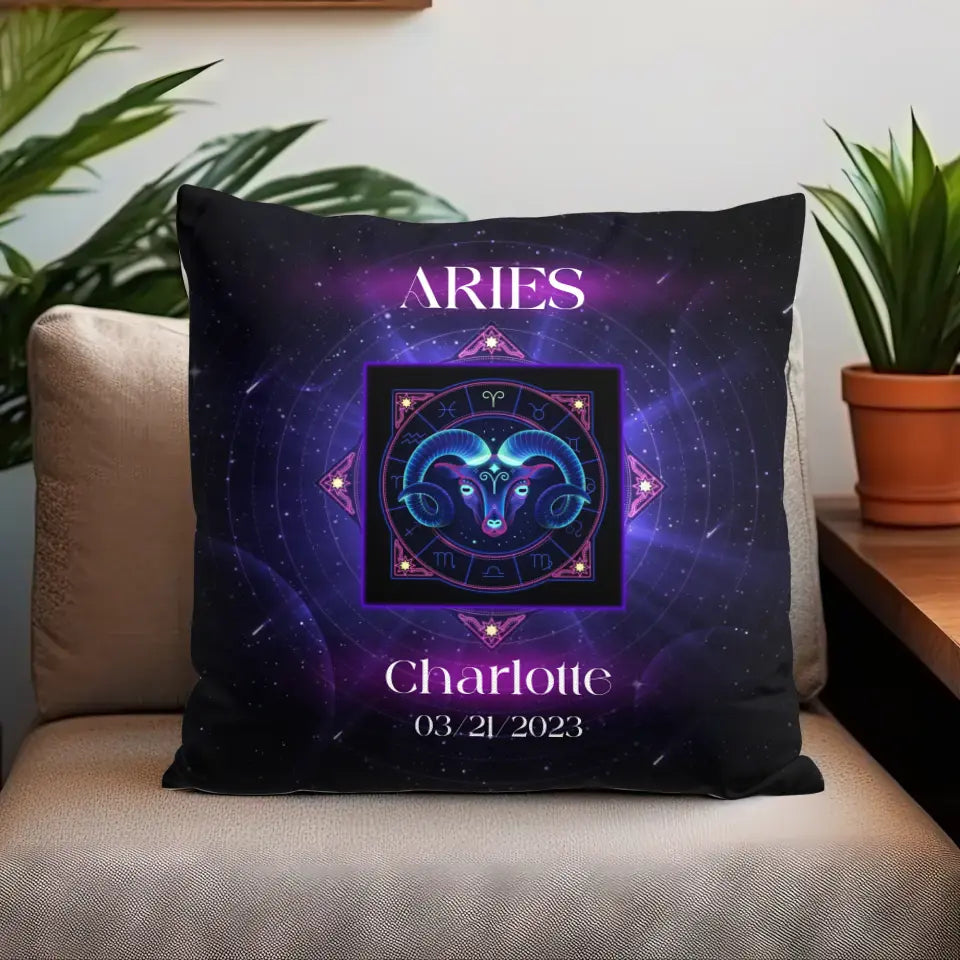 Zodiac Neon Galaxy - Custom Zodiac - 
 Personalized Gifts For Her - Pillow