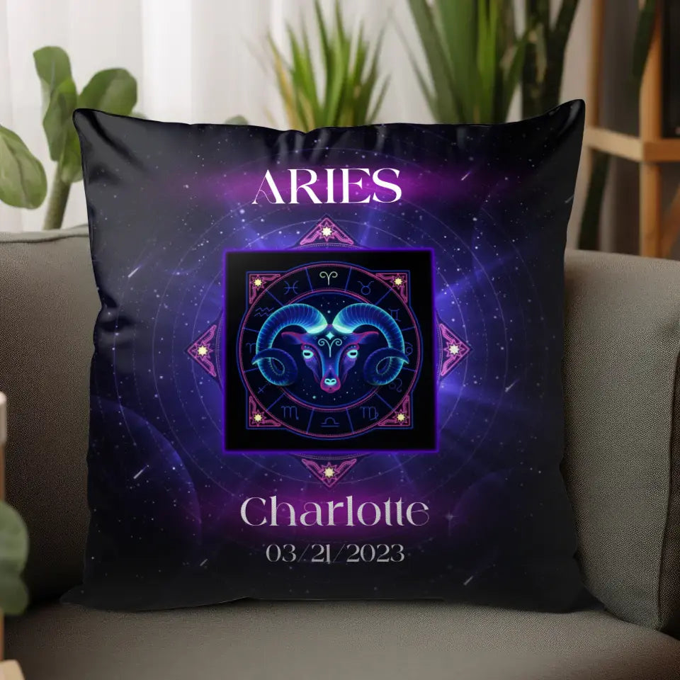 Zodiac Neon Galaxy - Custom Zodiac - 
 Personalized Gifts For Her - Pillow