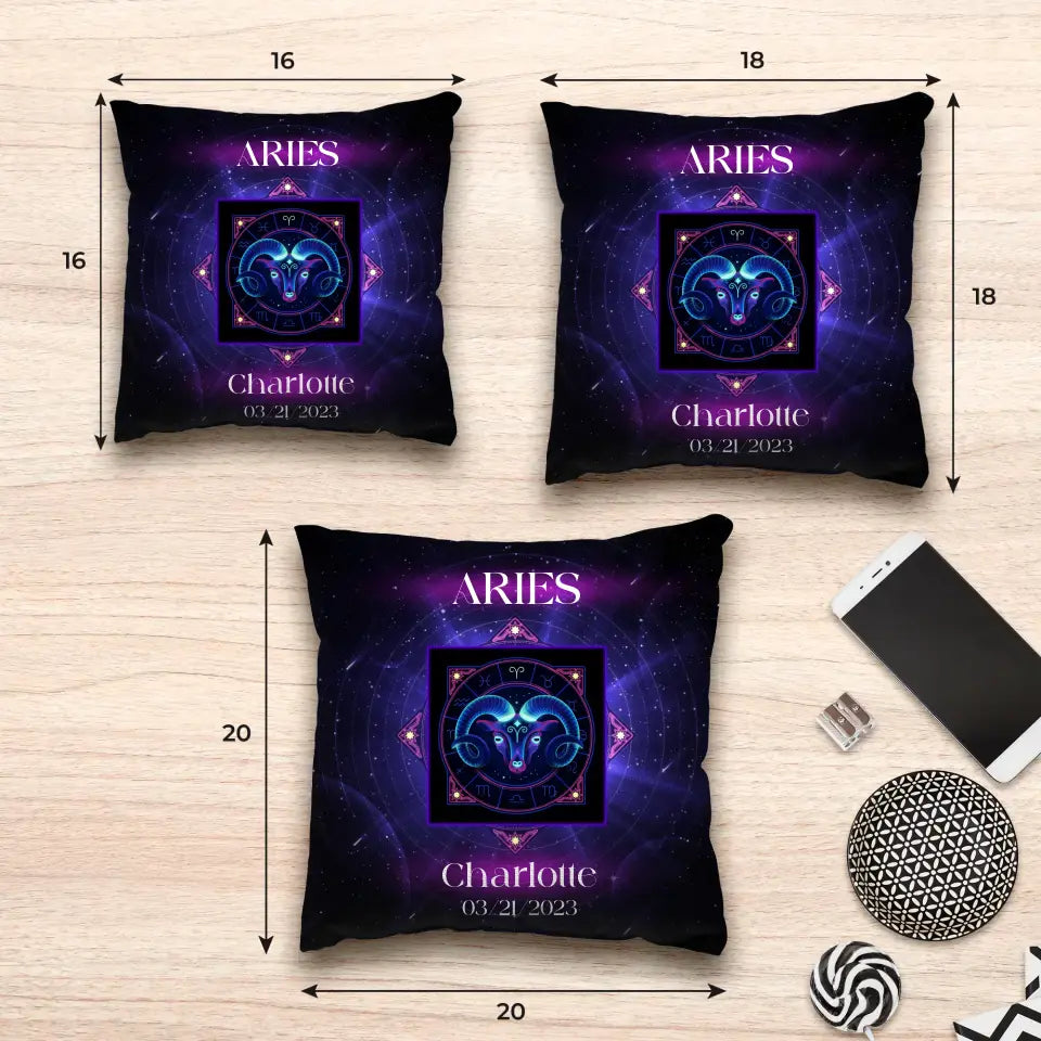 Zodiac Neon Galaxy - Custom Zodiac - 
 Personalized Gifts For Her - Pillow