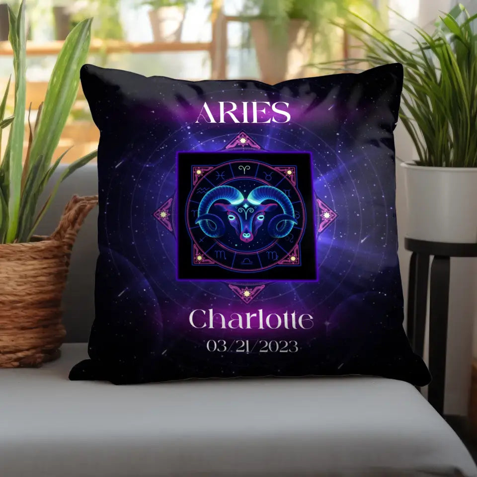 Zodiac Neon Galaxy - Custom Zodiac - 
 Personalized Gifts For Her - Pillow