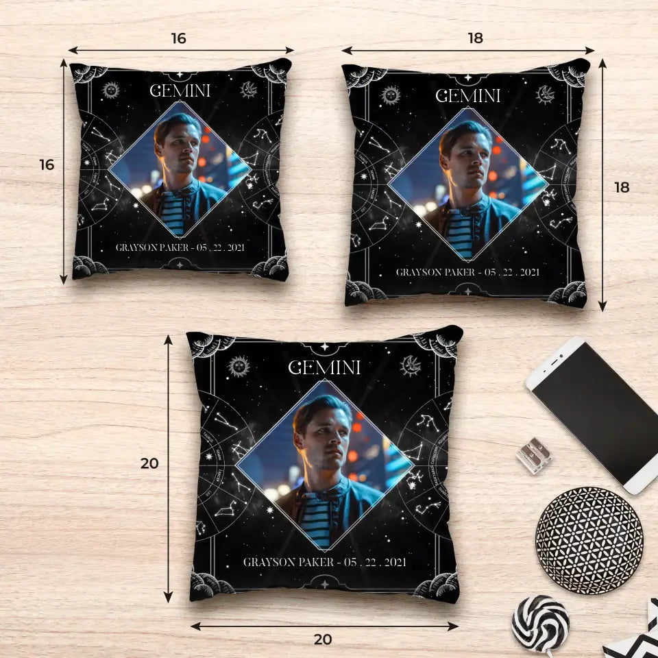 Zodiac Sign Birthday Gift - Custom Photo - 
 Personalized Gifts For Him - Pillow