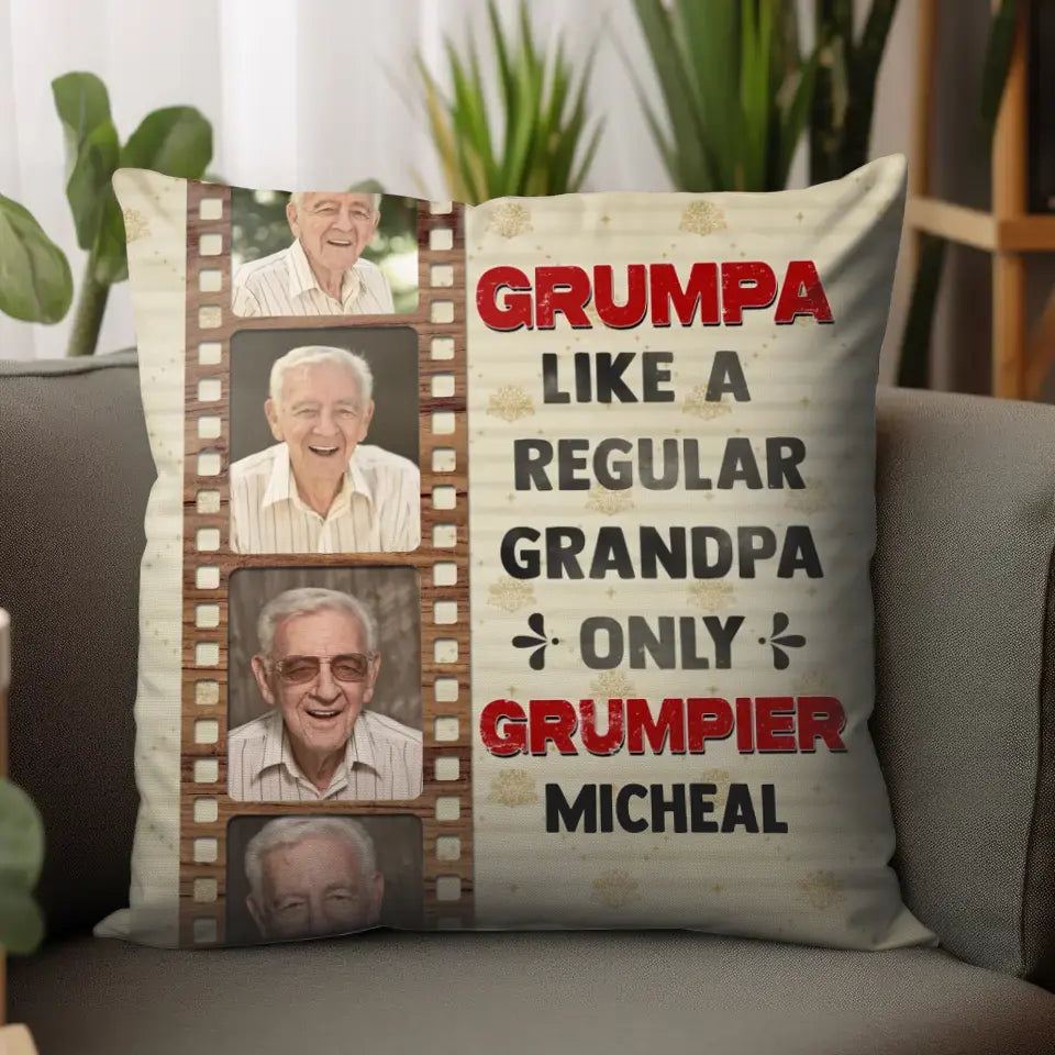 Grumpa Like A Regular Grandpa - Custom Photo - Personalized Gifts For Grandpa - Pillow