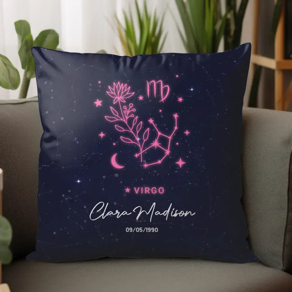 Zodiac Signs With Flowers - Custom Zodiac - Personalized Gifts For Her - Pillow