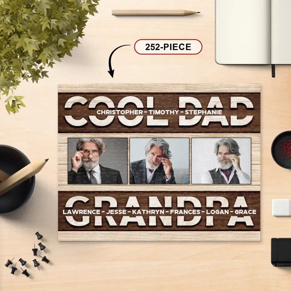 Cool Dad And Grandpa - Custom Photo - Personalized Gifts For Grandpa - Jigsaw Puzzle