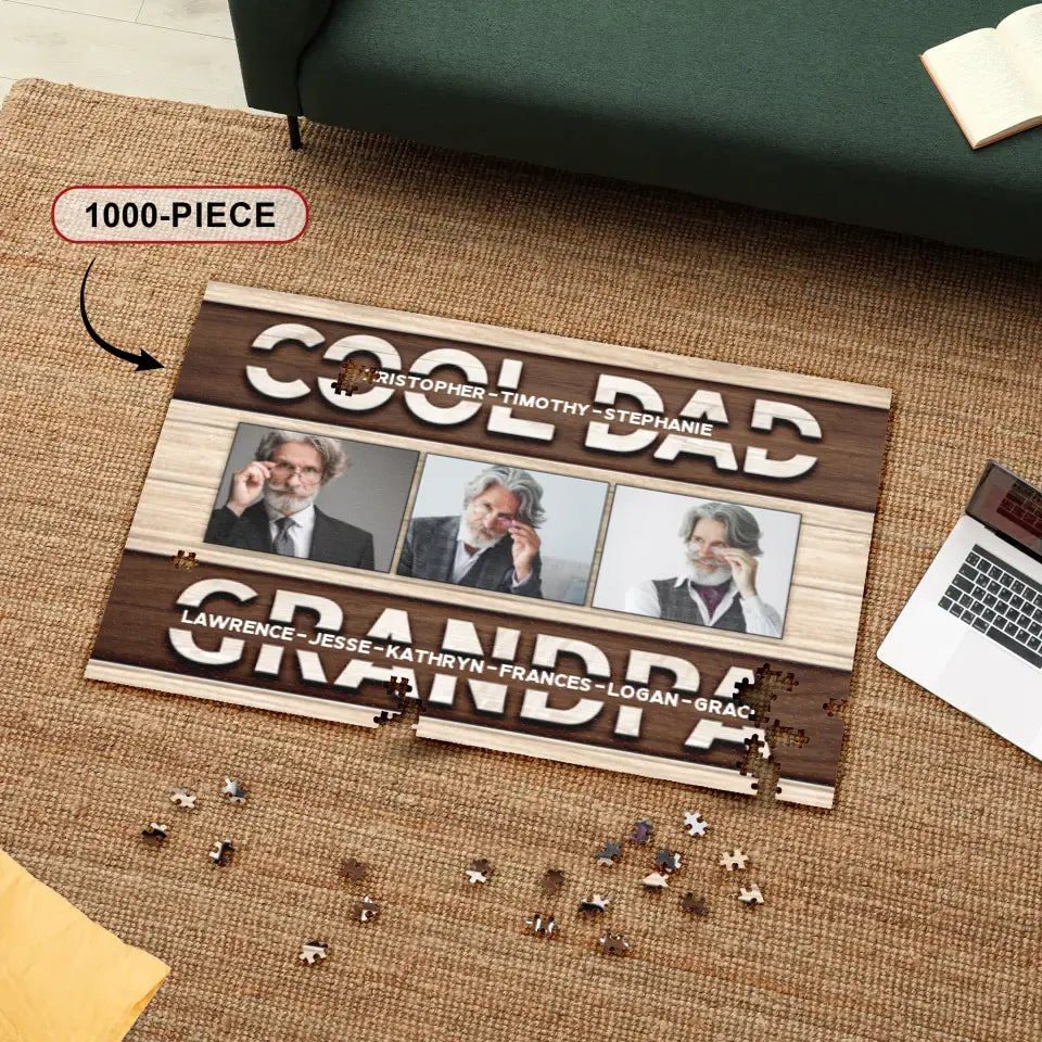 Cool Dad And Grandpa - Custom Photo - Personalized Gifts For Grandpa - Jigsaw Puzzle