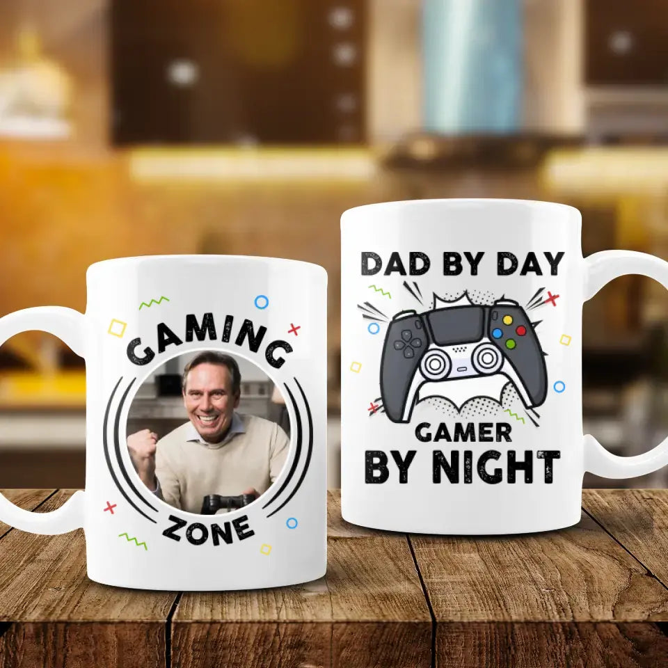 Dad By Day Gamer By Night - Custom Photo - Personalized Gifts For Dad - Mug