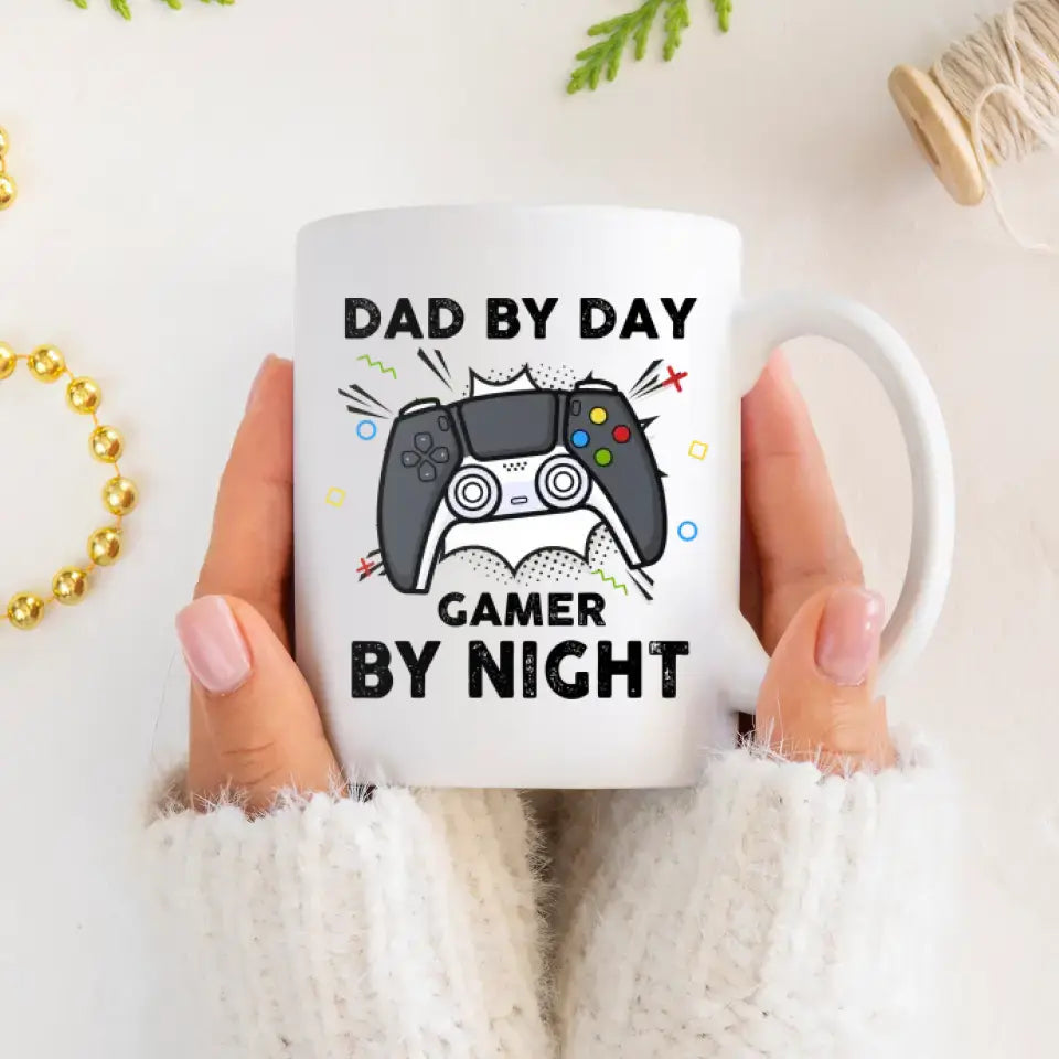 Dad By Day Gamer By Night - Custom Photo - Personalized Gifts For Dad - Mug