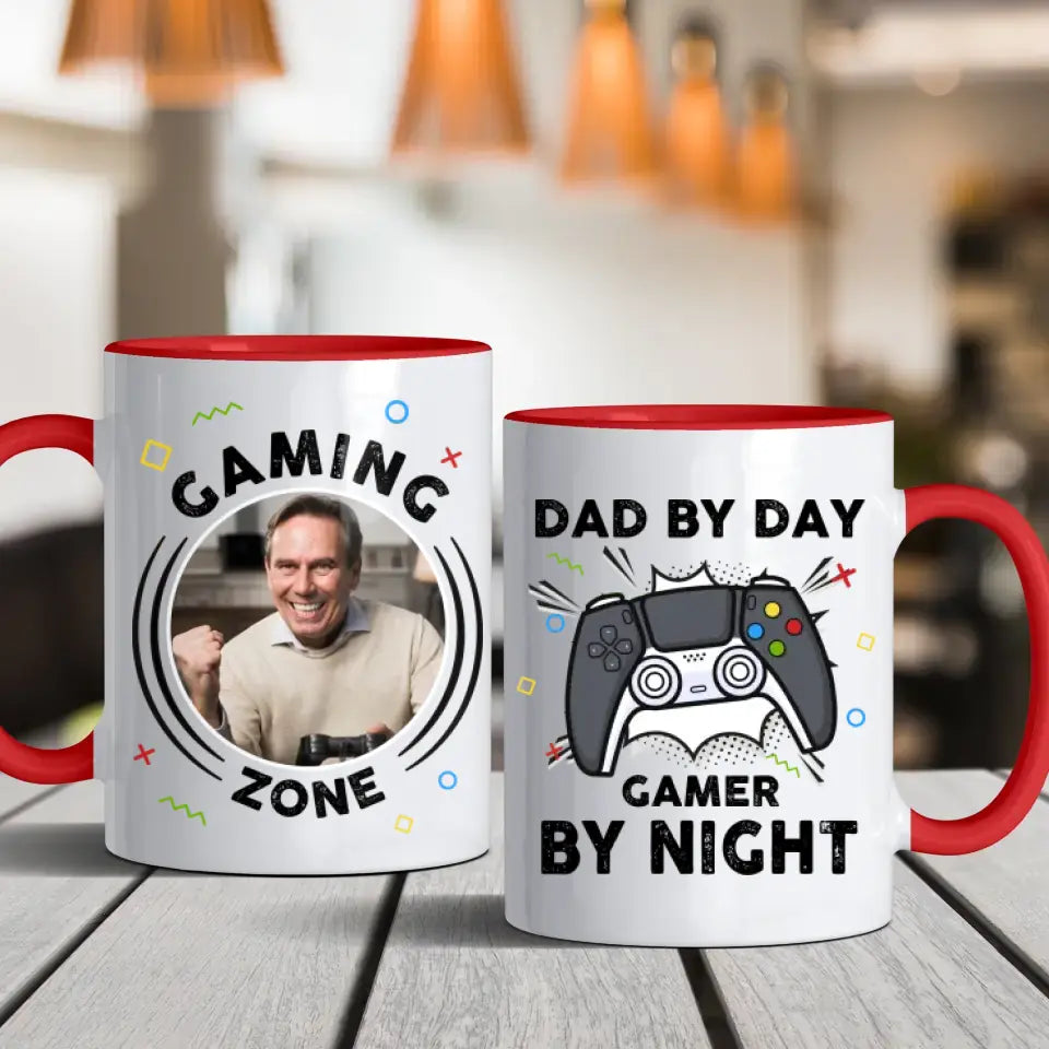 Dad By Day Gamer By Night - Custom Photo - Personalized Gifts For Dad - Mug