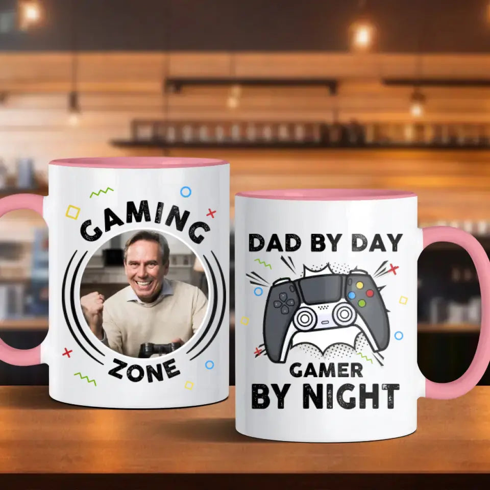 Dad By Day Gamer By Night - Custom Photo - Personalized Gifts For Dad - Mug