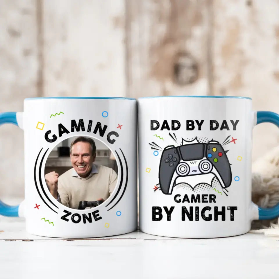 Dad By Day Gamer By Night - Custom Photo - Personalized Gifts For Dad - Mug