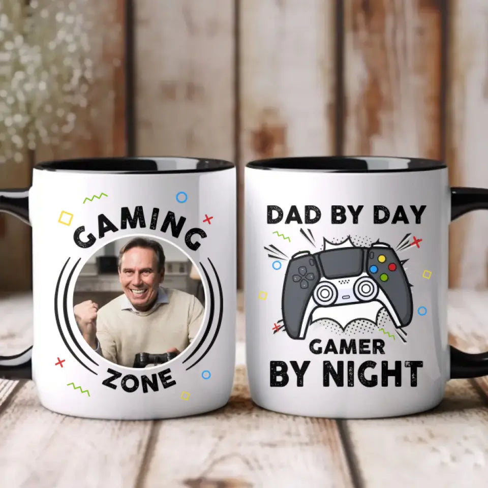 Dad By Day Gamer By Night - Custom Photo - Personalized Gifts For Dad - Mug