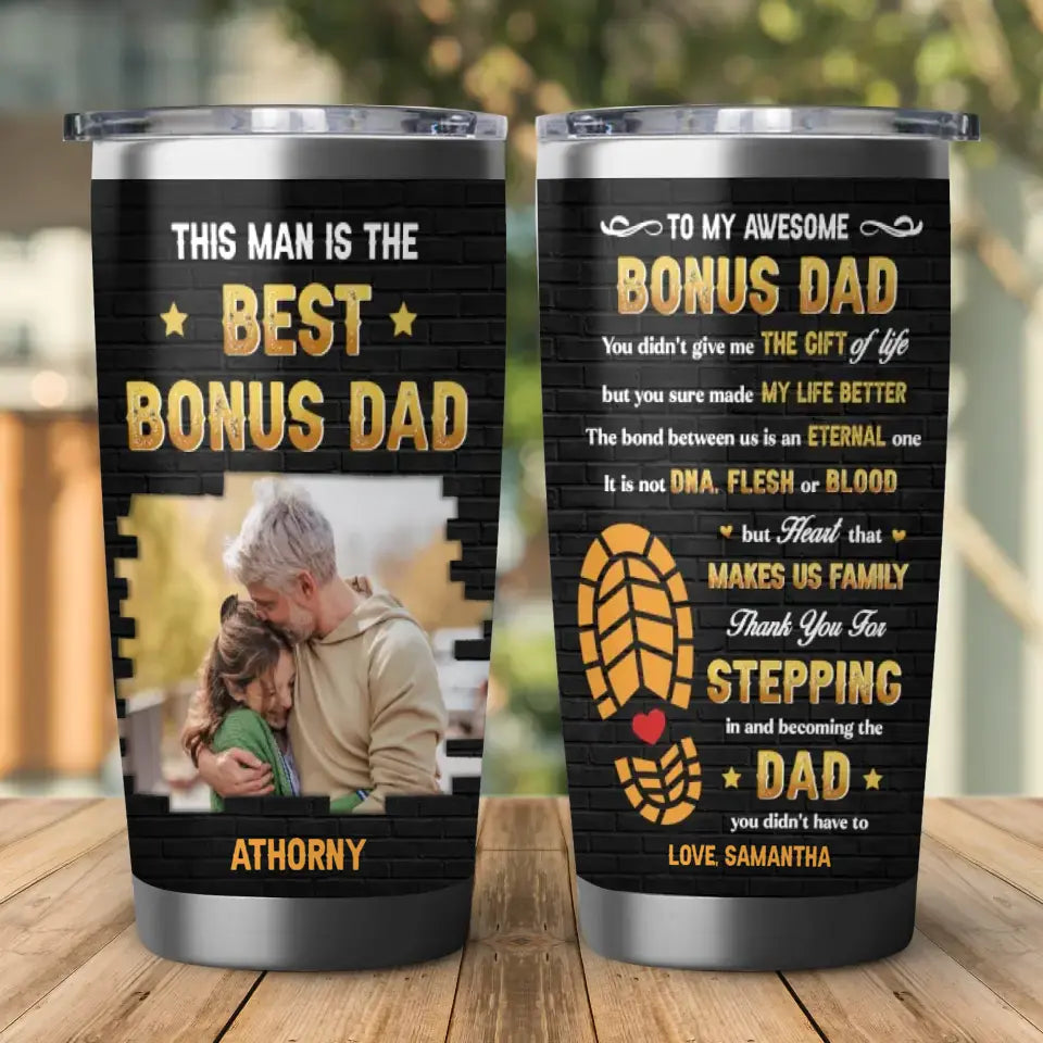 Best Bonus Dad - Custom Photo - Personalized Gifts For Dad - 20oz Tumbler