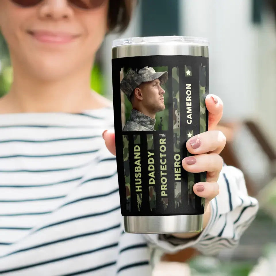 Camo Dad - Custom Photo - Personalized Gifts For Dad - 20oz Tumbler