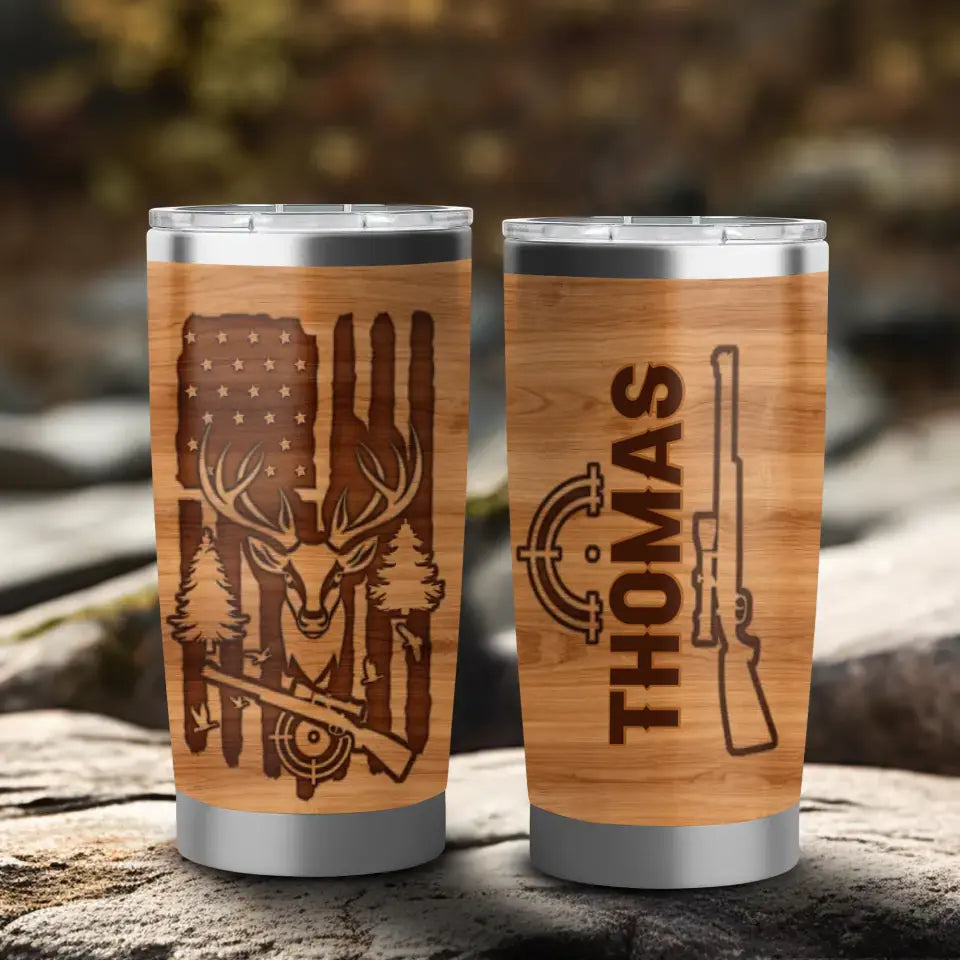 Hunting Wooden Dad - Custom Name - Personalized Gifts For Dad - 20oz Tumbler