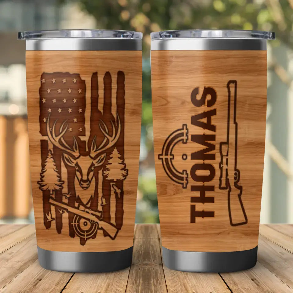 Hunting Wooden Dad - Custom Name - Personalized Gifts For Dad - 20oz Tumbler