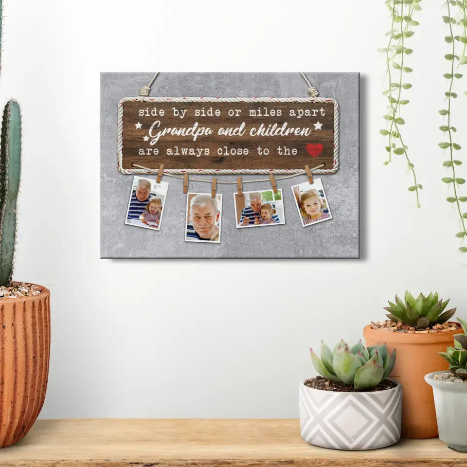 Side By Side Or Miles Apart - Custom Photo - Personalized Gifts For Grandpa - Canvas Photo Tiles