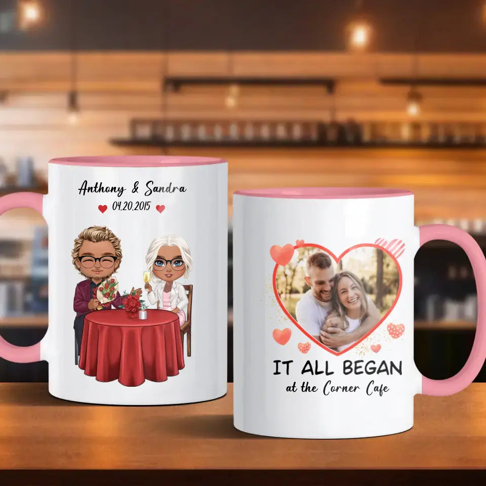 It All Began At The Corner Cafe - Personalized Gifts For Couples - Mug