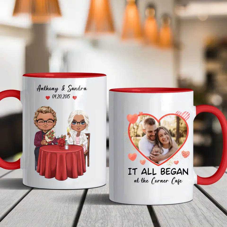 It All Began At The Corner Cafe - Personalized Gifts For Couples - Mug