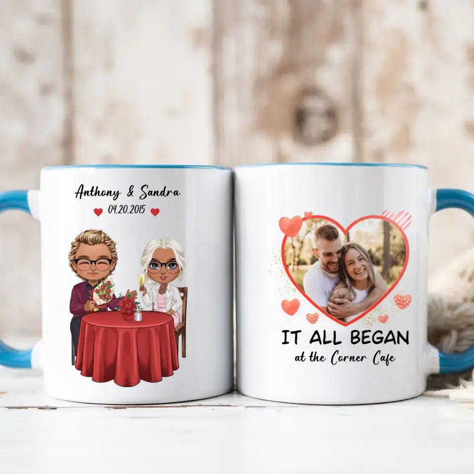 It All Began At The Corner Cafe - Personalized Gifts For Couples - Mug