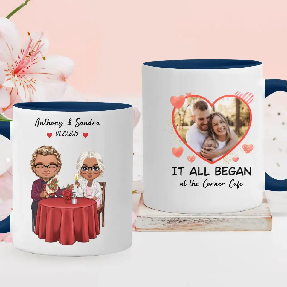 It All Began At The Corner Cafe - Personalized Gifts For Couples - Mug