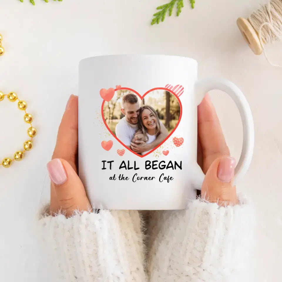 It All Began At The Corner Cafe - Personalized Gifts For Couples - Mug