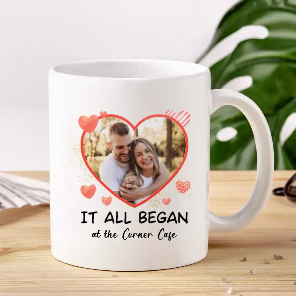 It All Began At The Corner Cafe - Personalized Gifts For Couples - Mug