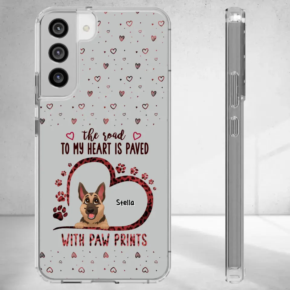 The Road To My Heart Is Paved With Paw Prints - Custom Name - Personalized Gifts For Dog Lovers - Samsung Clear Phone Case