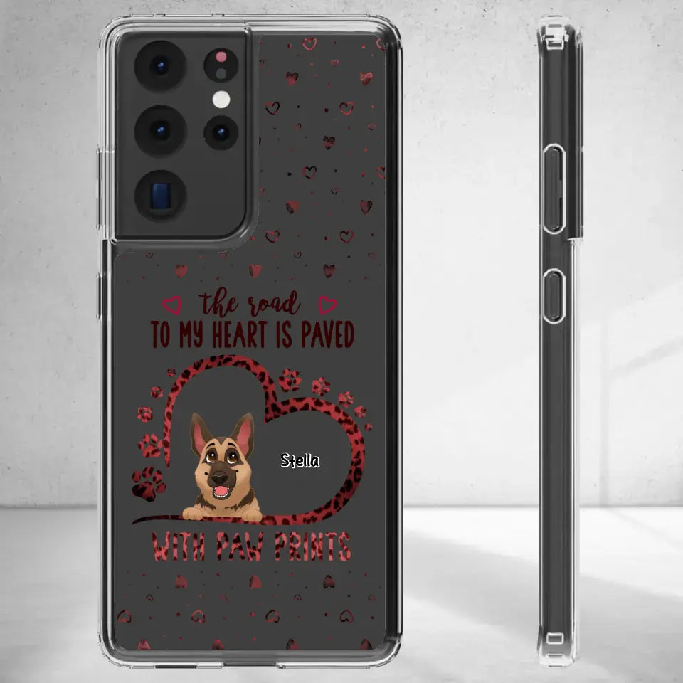 The Road To My Heart Is Paved With Paw Prints - Custom Name - Personalized Gifts For Dog Lovers - Samsung Clear Phone Case