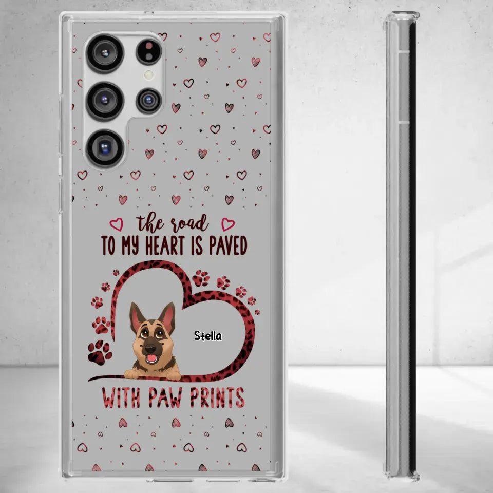 The Road To My Heart Is Paved With Paw Prints - Custom Name - Personalized Gifts For Dog Lovers - Samsung Clear Phone Case