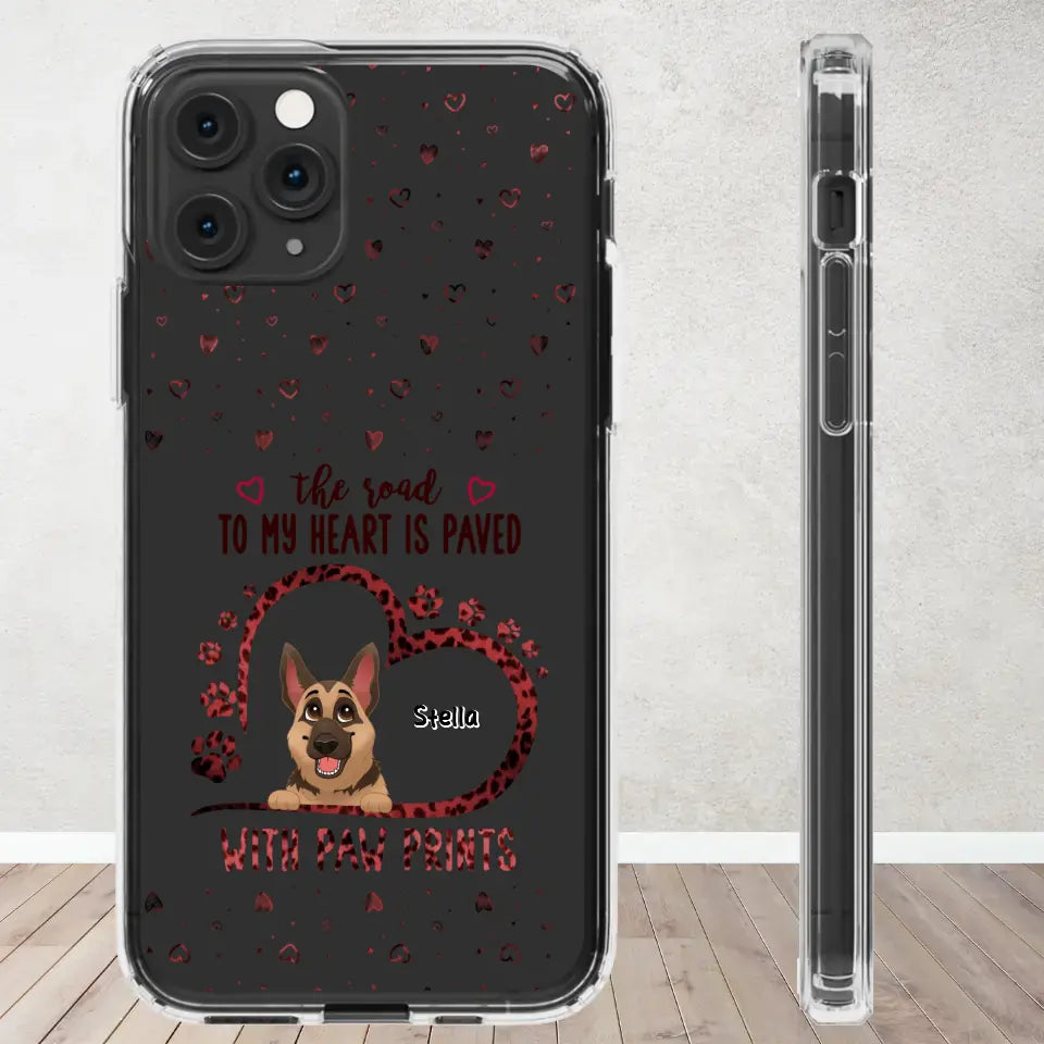 The Road To My Heart Is Paved With Paw Prints - Custom Name - Personalized Gifts For Dog Lovers - iPhone Clear Phone Case