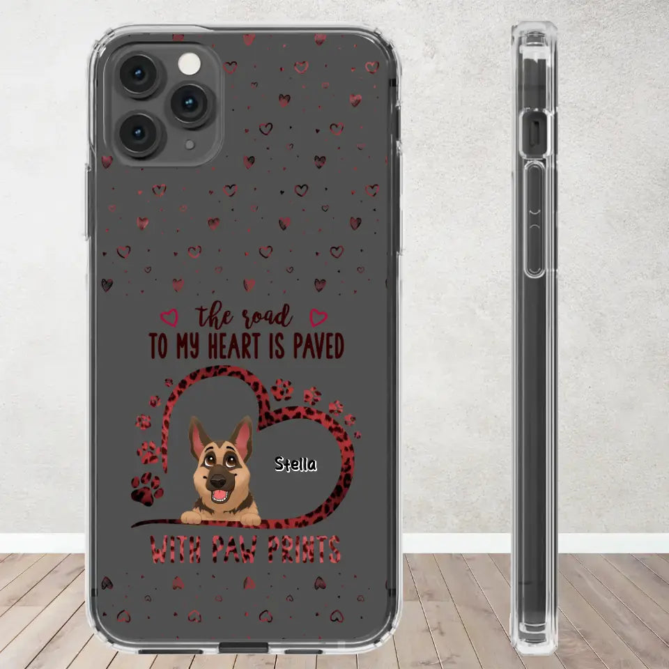 The Road To My Heart Is Paved With Paw Prints - Custom Name - Personalized Gifts For Dog Lovers - iPhone Clear Phone Case