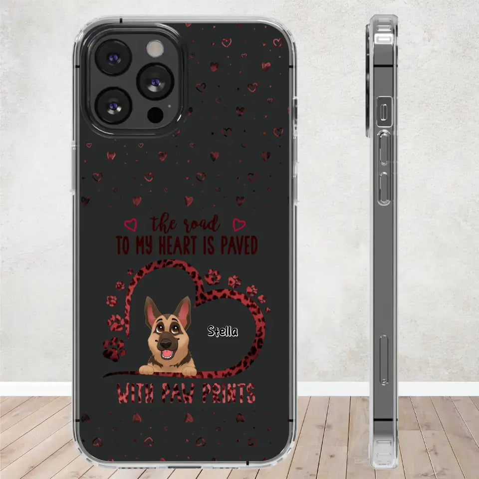 The Road To My Heart Is Paved With Paw Prints - Custom Name - Personalized Gifts For Dog Lovers - iPhone Clear Phone Case