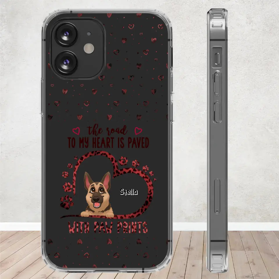 The Road To My Heart Is Paved With Paw Prints - Custom Name - Personalized Gifts For Dog Lovers - iPhone Clear Phone Case