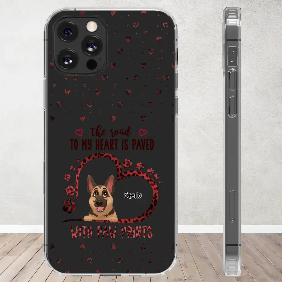 The Road To My Heart Is Paved With Paw Prints - Custom Name - Personalized Gifts For Dog Lovers - iPhone Clear Phone Case