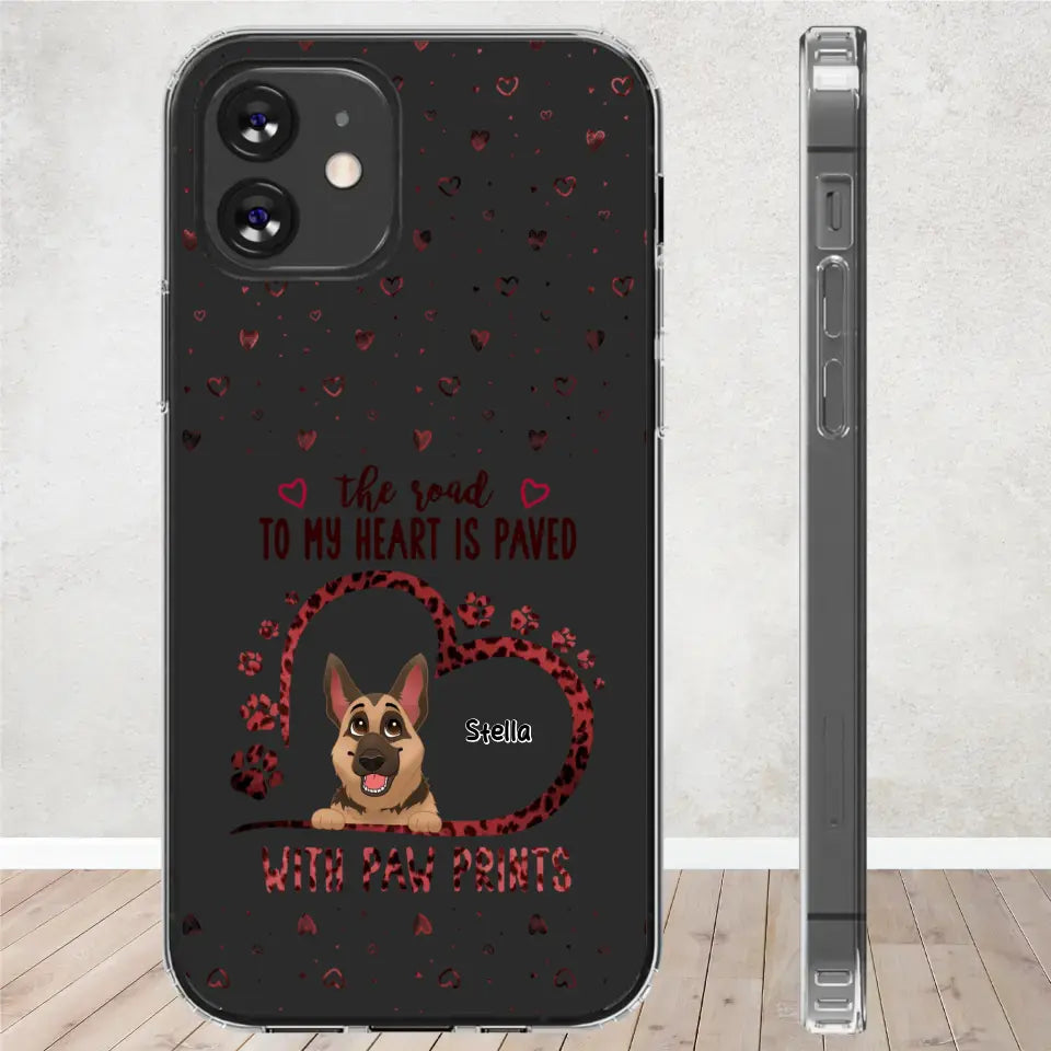 The Road To My Heart Is Paved With Paw Prints - Custom Name - Personalized Gifts For Dog Lovers - iPhone Clear Phone Case