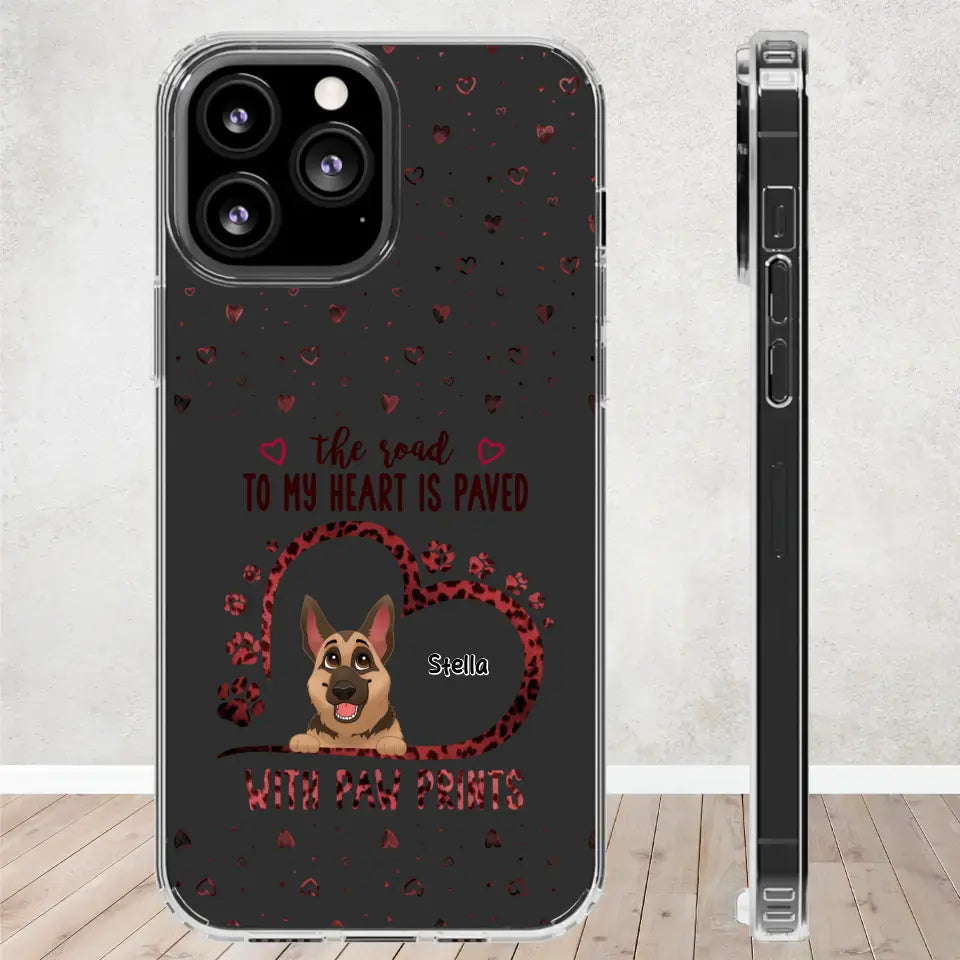 The Road To My Heart Is Paved With Paw Prints - Custom Name - Personalized Gifts For Dog Lovers - iPhone Clear Phone Case